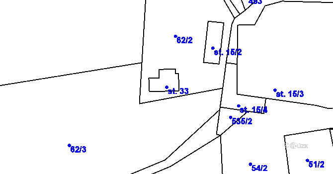 Parcela st. 33 v KÚ Lešovice, Katastrální mapa