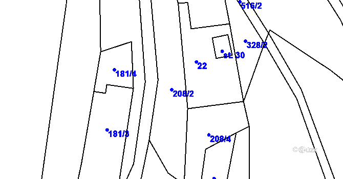 Parcela st. 208/2 v KÚ Lešovice, Katastrální mapa