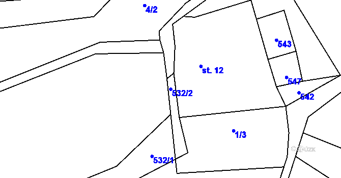 Parcela st. 532/2 v KÚ Lešovice, Katastrální mapa