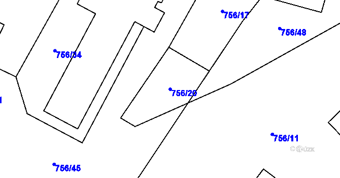 Parcela st. 756/20 v KÚ Nečtiny, Katastrální mapa