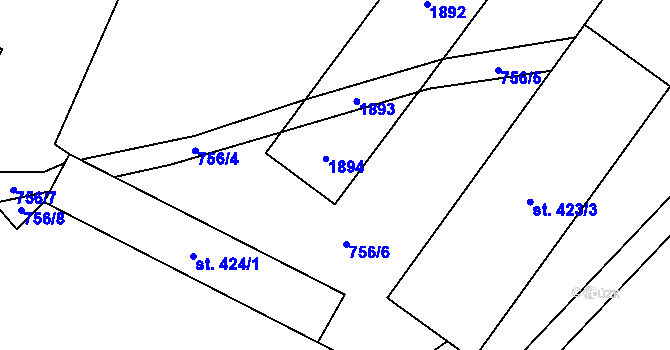 Parcela st. 421/3 v KÚ Nečtiny, Katastrální mapa