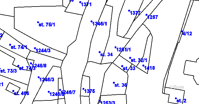 Parcela st. 34 v KÚ Nečtiny, Katastrální mapa