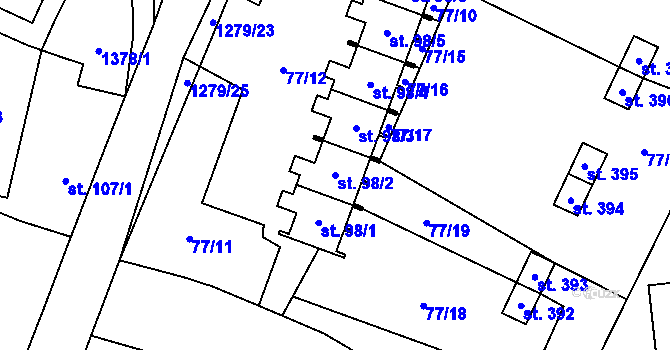 Parcela st. 98/2 v KÚ Nečtiny, Katastrální mapa