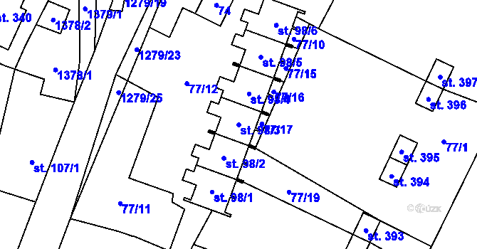 Parcela st. 98/3 v KÚ Nečtiny, Katastrální mapa