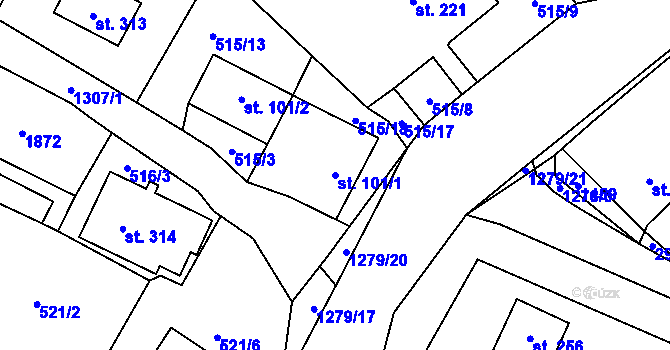 Parcela st. 101/1 v KÚ Nečtiny, Katastrální mapa