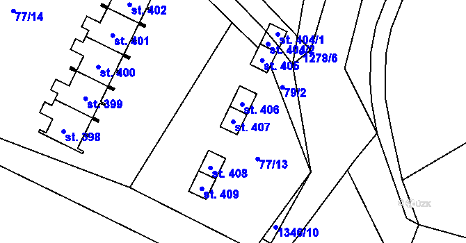 Parcela st. 407 v KÚ Nečtiny, Katastrální mapa