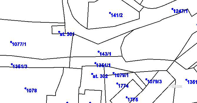 Parcela st. 143/1 v KÚ Nečtiny, Katastrální mapa