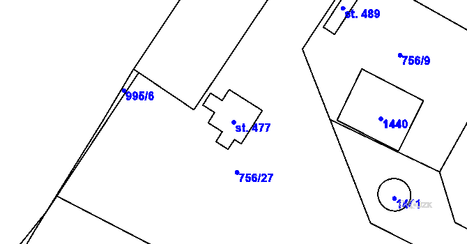 Parcela st. 477 v KÚ Nečtiny, Katastrální mapa