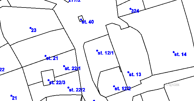 Parcela st. 12/1 v KÚ Nové Městečko u Nečtin, Katastrální mapa