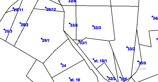 Parcela st. 33/1 v KÚ Nové Městečko u Nečtin, Katastrální mapa