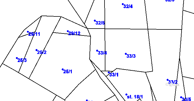 Parcela st. 33/4 v KÚ Nové Městečko u Nečtin, Katastrální mapa