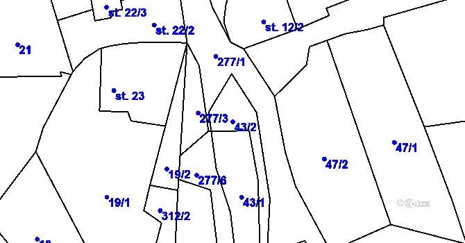 Parcela st. 43/2 v KÚ Nové Městečko u Nečtin, Katastrální mapa
