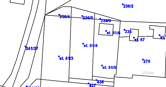 Parcela st. 51/4 v KÚ Plachtín, Katastrální mapa