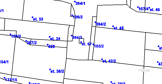 Parcela st. 57 v KÚ Plachtín, Katastrální mapa