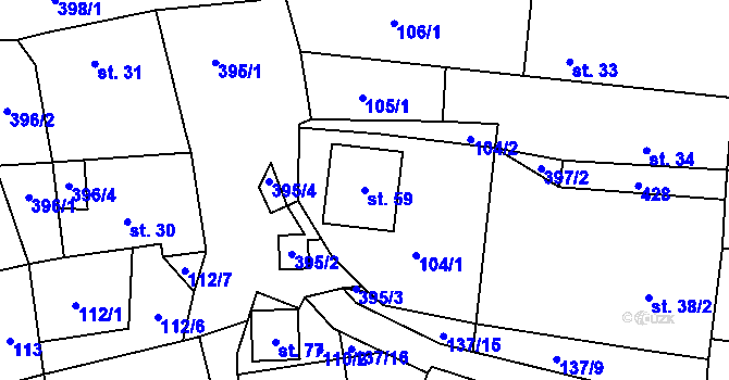 Parcela st. 59 v KÚ Plachtín, Katastrální mapa