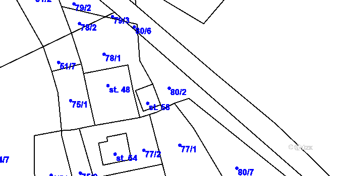 Parcela st. 80/2 v KÚ Plachtín, Katastrální mapa