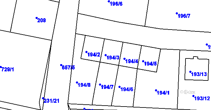 Parcela st. 194/3 v KÚ Nedabyle, Katastrální mapa