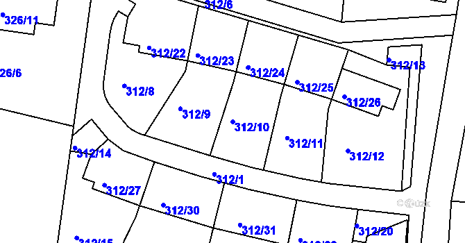 Parcela st. 312/10 v KÚ Nedabyle, Katastrální mapa