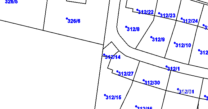 Parcela st. 312/14 v KÚ Nedabyle, Katastrální mapa