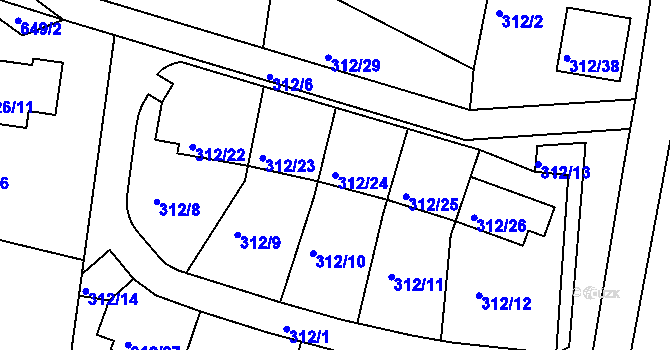 Parcela st. 312/24 v KÚ Nedabyle, Katastrální mapa