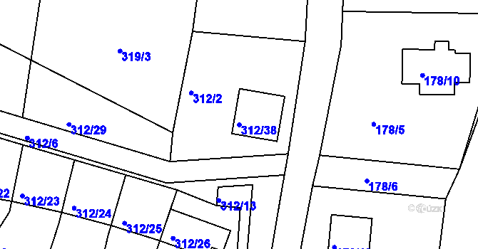 Parcela st. 312/38 v KÚ Nedabyle, Katastrální mapa