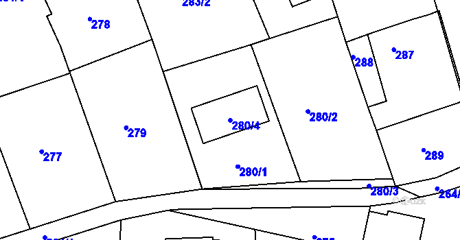 Parcela st. 280/4 v KÚ Nedabyle, Katastrální mapa