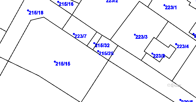 Parcela st. 215/25 v KÚ Nová Ves u Českých Budějovic, Katastrální mapa