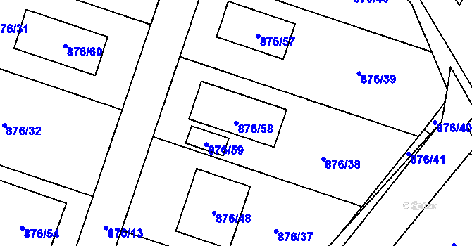 Parcela st. 876/58 v KÚ Nová Ves u Českých Budějovic, Katastrální mapa