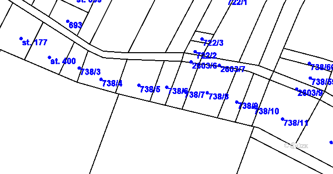 Parcela st. 738/6 v KÚ Nedachlebice, Katastrální mapa