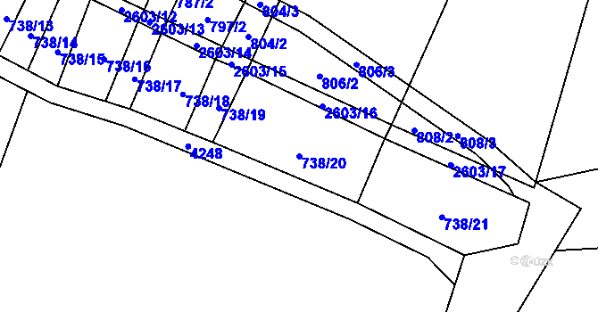 Parcela st. 738/20 v KÚ Nedachlebice, Katastrální mapa
