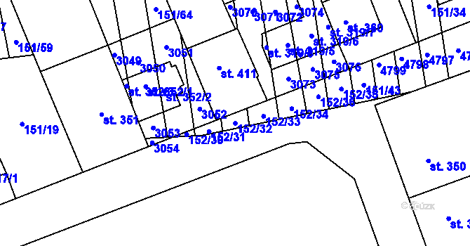 Parcela st. 152/32 v KÚ Nedachlebice, Katastrální mapa