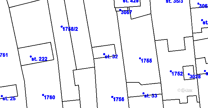 Parcela st. 32 v KÚ Nedachlebice, Katastrální mapa