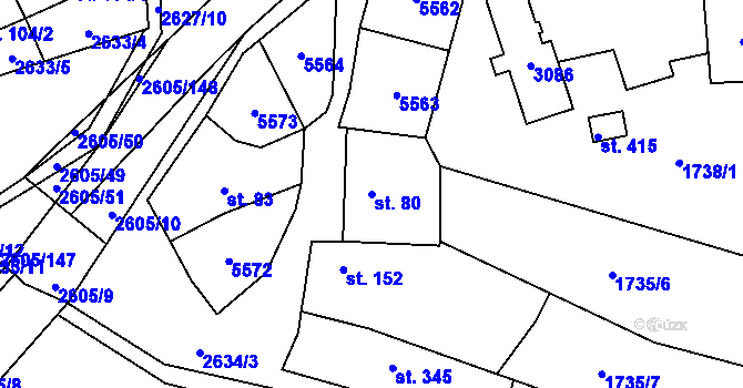 Parcela st. 80 v KÚ Nedachlebice, Katastrální mapa