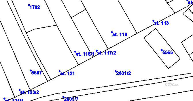 Parcela st. 117/2 v KÚ Nedachlebice, Katastrální mapa