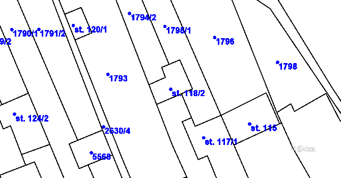 Parcela st. 118/2 v KÚ Nedachlebice, Katastrální mapa