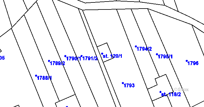 Parcela st. 120/1 v KÚ Nedachlebice, Katastrální mapa