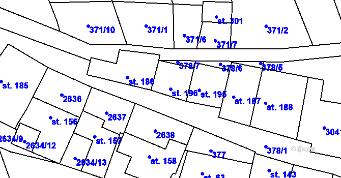 Parcela st. 196 v KÚ Nedachlebice, Katastrální mapa