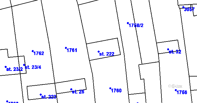 Parcela st. 222 v KÚ Nedachlebice, Katastrální mapa