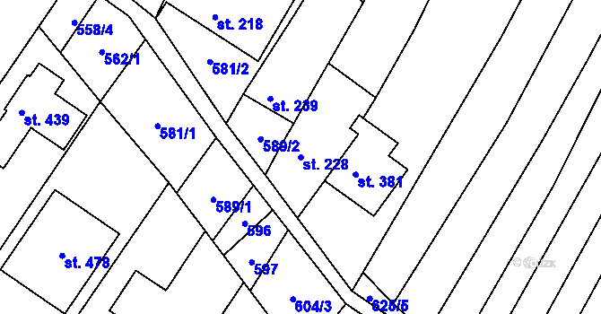 Parcela st. 228 v KÚ Nedachlebice, Katastrální mapa