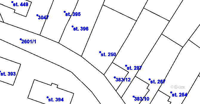 Parcela st. 250 v KÚ Nedachlebice, Katastrální mapa