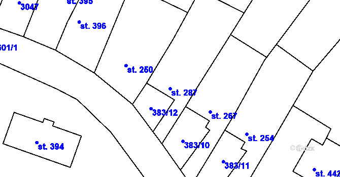 Parcela st. 287 v KÚ Nedachlebice, Katastrální mapa