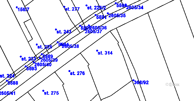 Parcela st. 314 v KÚ Nedachlebice, Katastrální mapa