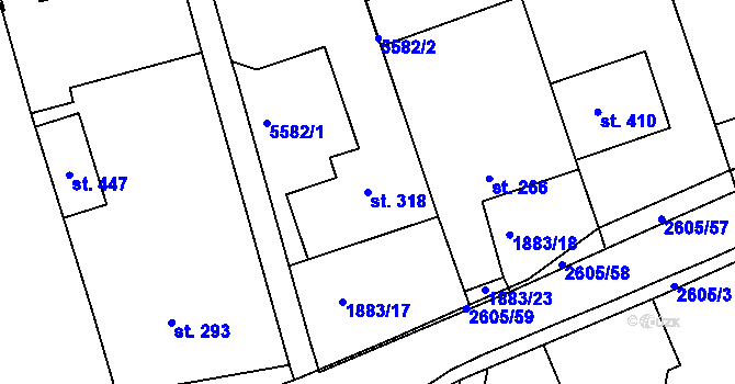 Parcela st. 318 v KÚ Nedachlebice, Katastrální mapa