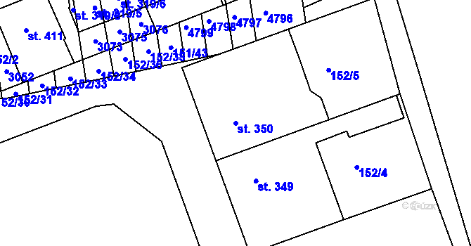Parcela st. 350 v KÚ Nedachlebice, Katastrální mapa