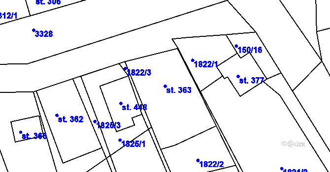 Parcela st. 363 v KÚ Nedachlebice, Katastrální mapa
