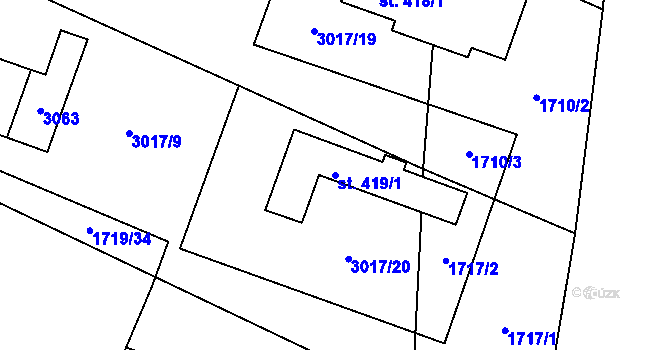Parcela st. 419/1 v KÚ Nedachlebice, Katastrální mapa