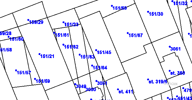 Parcela st. 151/45 v KÚ Nedachlebice, Katastrální mapa