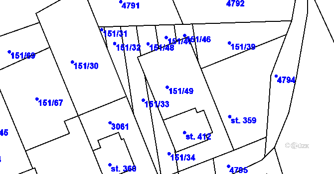 Parcela st. 151/49 v KÚ Nedachlebice, Katastrální mapa