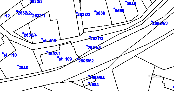 Parcela st. 2631/3 v KÚ Nedachlebice, Katastrální mapa