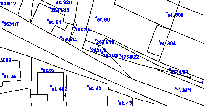 Parcela st. 2631/9 v KÚ Nedachlebice, Katastrální mapa